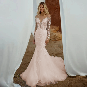 Bohemian V-Neck Mermaid Wedding Dress with Detachable Train