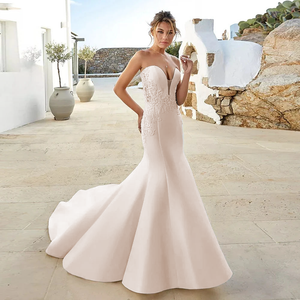 Elegant Off-Shoulder White Satin Mermaid Wedding Dress with Beading and Appliques