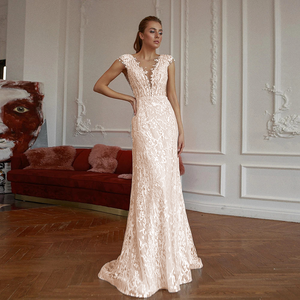 Cap Sleeve Beaded Lace Mermaid Wedding Dress with Detachable Train