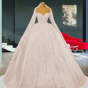 Elegant Beaded Sweetheart Ball Gown Wedding Dress with Princess-Style Flair