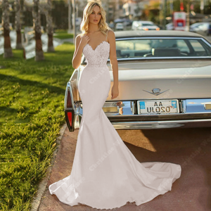 Elegant Ivory Wedding Dress Sexy Lace Printing Mermaid Sleeveless Bridal Gown