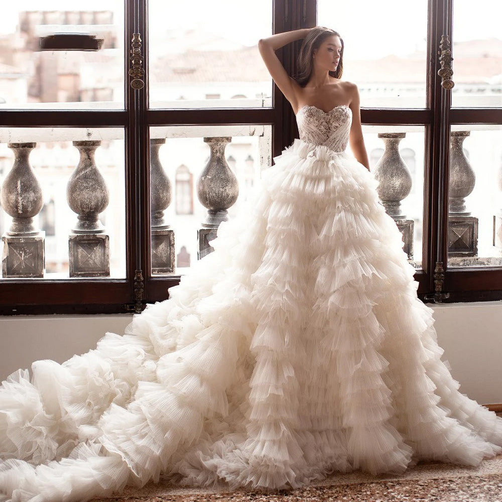 Elegant Sweetheart Ruffles Tiered A Line Vintage Wedding Dress Luxury Elsi John