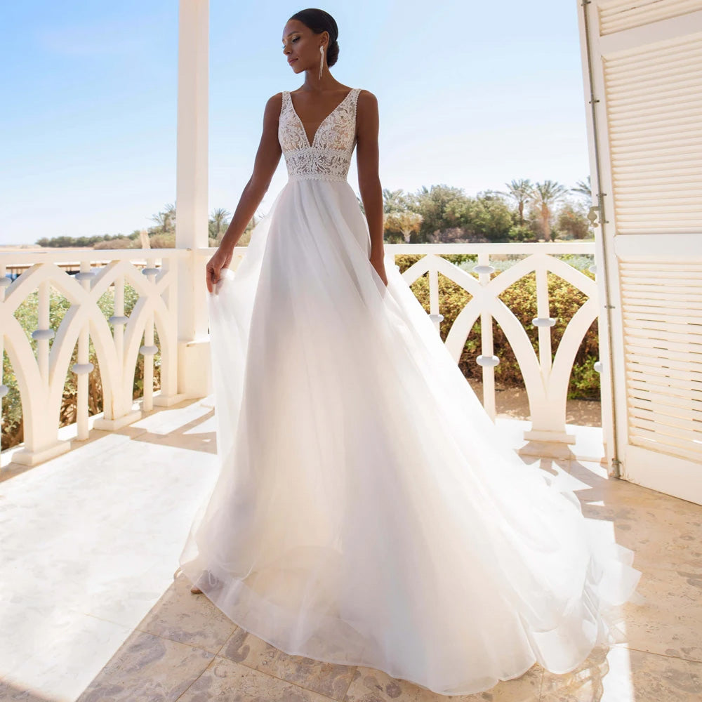 Elegant Illusion Neckline Wedding Dress