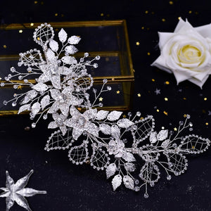 Handmade Bridal Headband Alloy Flower Headdress Rhinestone Hollow Leaf Headwear