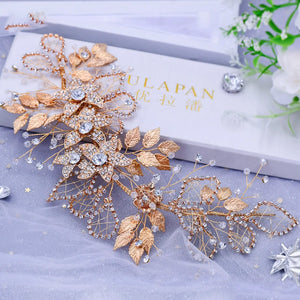 Handmade Bridal Headband Alloy Flower Headdress Rhinestone Hollow Leaf Headwear