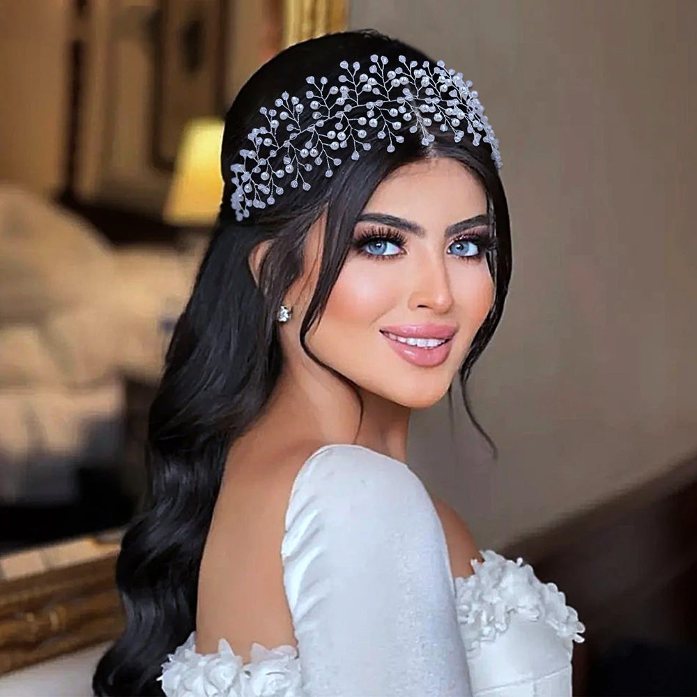 Pearl and Lace Headband Bridal Veil: Turban Headpiece