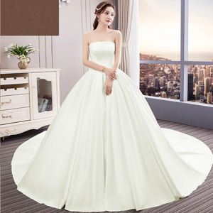 White Satin A-Line Off-Shoulder Wedding Dress – Elegant & Simple Bridal Gown