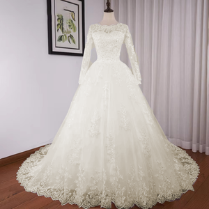 Princess Ball Gown Wedding Dress Long Sleeve Plus Size Lace Beading Bridal Gown