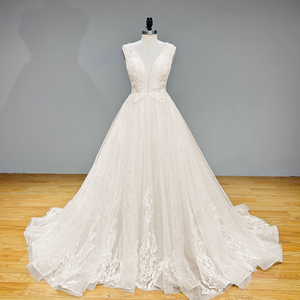 Off the Shoulder A-Line Wedding Dress with Pearls and Illusion Back