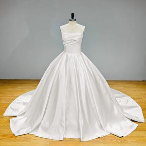 Off the Shoulder Satin Ball Gown Wedding Dress with Lace Up Beading and Pearls