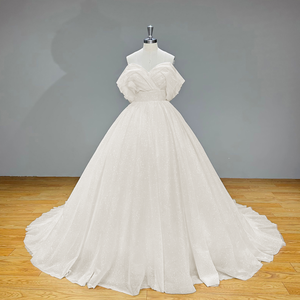 Shining Off Shoulder Vintage V Neck Wedding Dress Elegant Bridal Gown for Brides