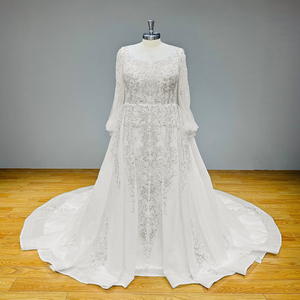 Long Sleeve Ball Gown Wedding Dress with Sequins Beading Lace and Corset Back