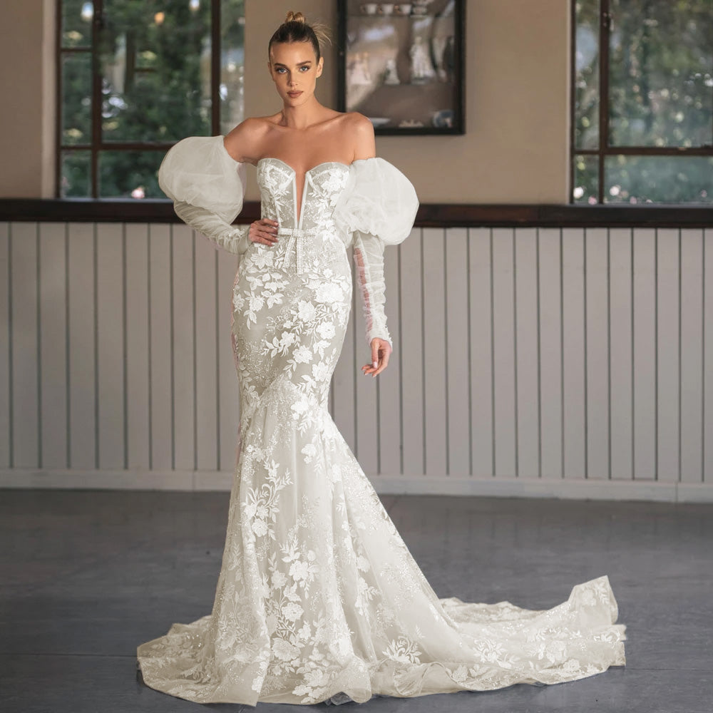 Sexy Illusion Strapless Long Sleeve Lace Mermaid Wedding Dress Court T Elsi John