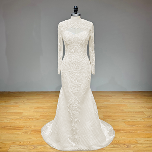 Long Sleeve Mermaid Wedding Dress with Jacket and Pearls Appliques