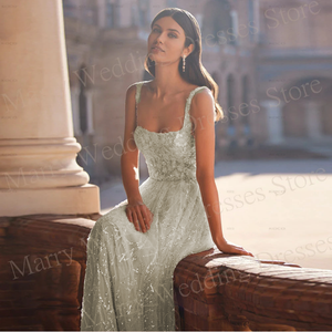 Modern Exquisite A-Line Women's Wedding Dress New Square Neck Appliques Bride Gown