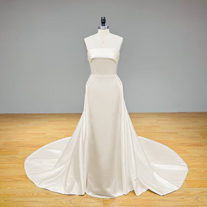 Elegant Satin Mermaid Wedding Dress with Detachable Train and Bow Back for a Modern Bridal Look