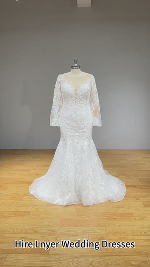 Vintage Long Sleeve Mermaid Wedding Dress with Sequins and Appliques