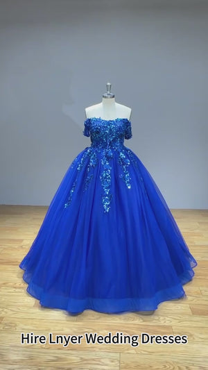 Blue Sweetheart Neck Lace Up Back Quinceanera Dress with Sequins and Flowers