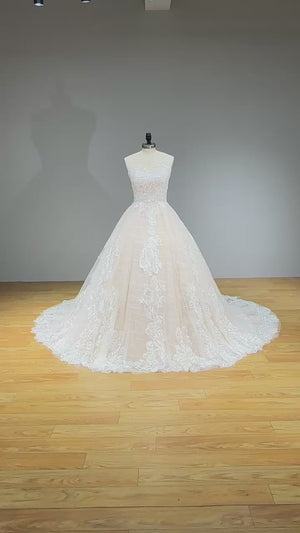 Vintage Off Shoulder Sequined Appliques Lace Up Back Wedding Dress