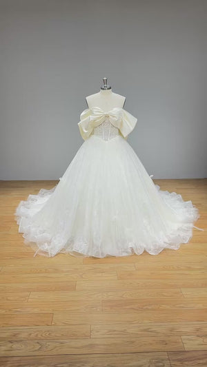 Vintage Ball Gown Wedding Dress with Chapel Train Sequins and Pearls