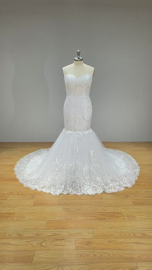 Sweetheart Neck Mermaid Wedding Dress Off Shoulder Lace Up Back Vintage Bridal Gown