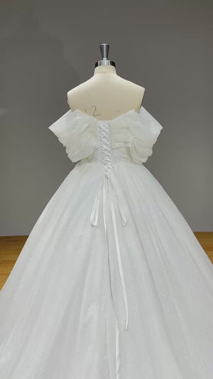 Shining Off Shoulder Vintage V Neck Wedding Dress Elegant Bridal Gown for Brides