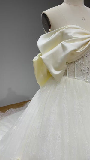 Vintage Ball Gown Wedding Dress with Chapel Train Sequins and Pearls