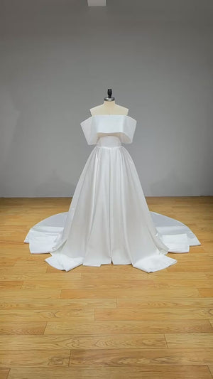 Light Effect Satin A-Line Off the Shoulder Wedding Dress Zipper Back