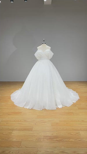 Shining Off Shoulder Vintage V Neck Wedding Dress Elegant Bridal Gown for Brides