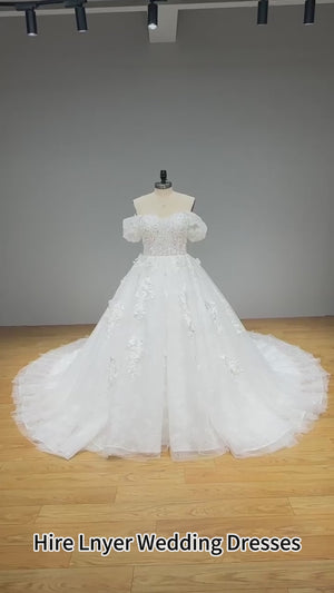 Princess Tulle Ball Gown Wedding Dress 3D Flowers Sweetheart Neckline