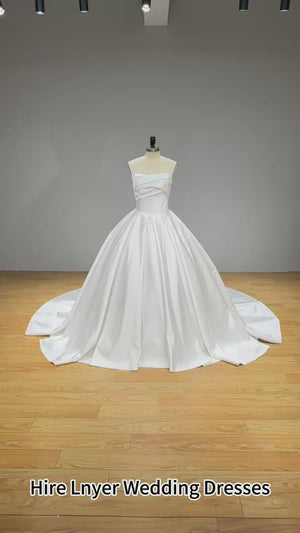 Off the Shoulder Satin Ball Gown Wedding Dress with Lace Up Beading and Pearls