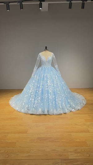 New Arrival Princess Ball Gown Wedding Dress with Sequined Beading Lace and Belt