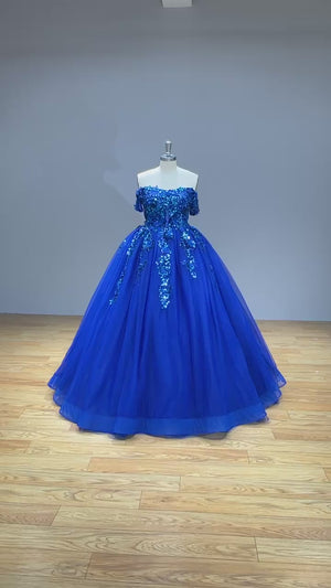 Blue Sweetheart Neck Lace Up Back Quinceanera Dress with Sequins and Flowers