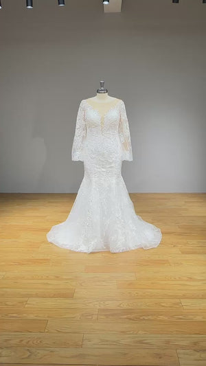 Vintage Long Sleeve Mermaid Wedding Dress with Sequins and Appliques