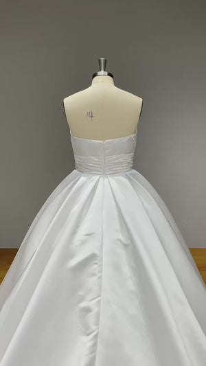 Light Effect Satin Off-Shoulder Ball Gown Wedding Dress with Pearls and Pleated Bodice