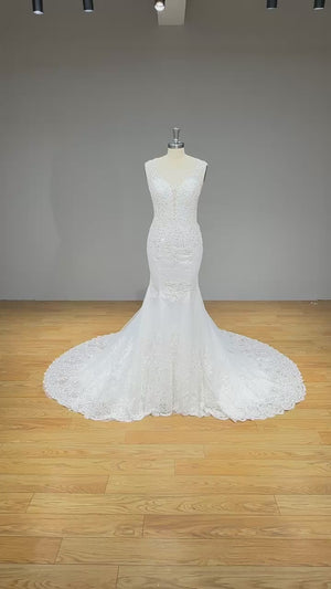 Off the Shoulder Tulle Mermaid Wedding Dress with Beading and Appliques