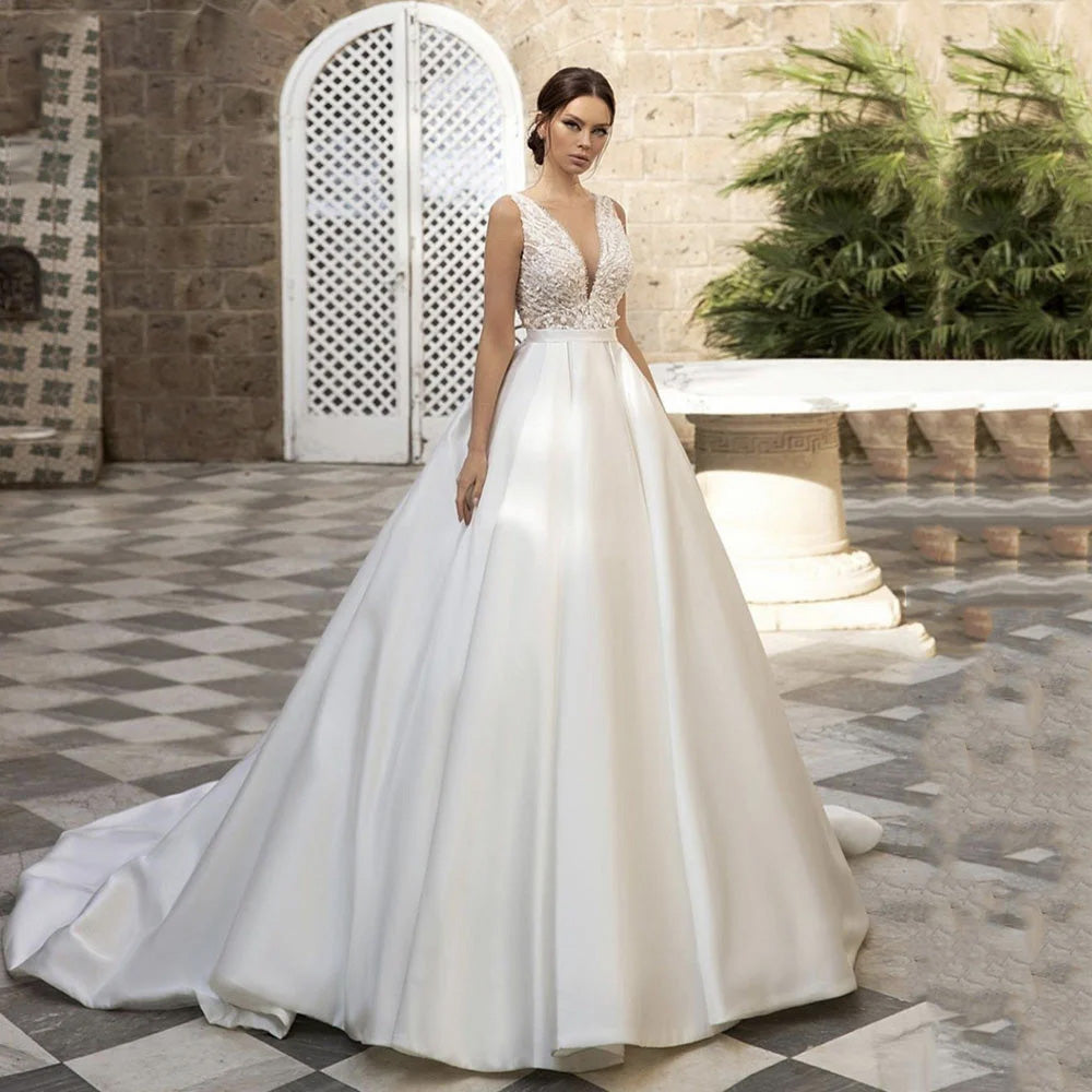 A-Line Elegant Princess Wedding Dresses High Neck Long Sleeve Romantic -  Elsi John