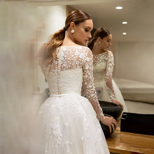 A-Line Wedding Dresses Delicacy Beaded Lace Embroidery Long Sleeve Wedding Gown