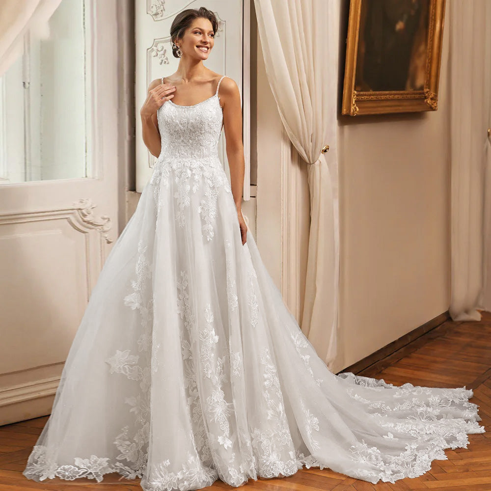 A line spaghetti strap wedding dress best sale