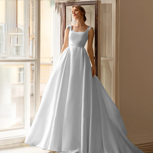 Satin Sleeveless A-Line Wedding Dress Bridal Gown Vestidos De Novia