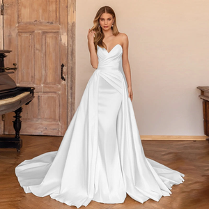 Mermaid Wedding Dress Satin Simple Sweetheart Detachable Train Charming Wedding Gown