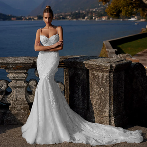 Sweetheart Neck Mermaid Wedding Dress with Detachable Long Sleeves and Zipper Back