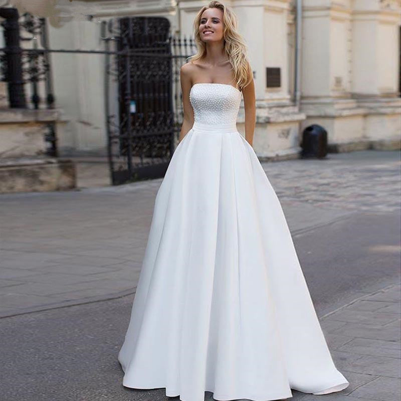 Satin Wedding Dress Sexy Boho Long Train Wedding Gown - Elsi John