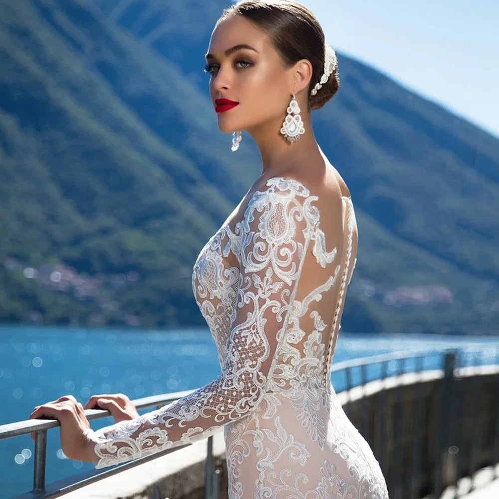 Mermaid wedding gown with sleeves best sale