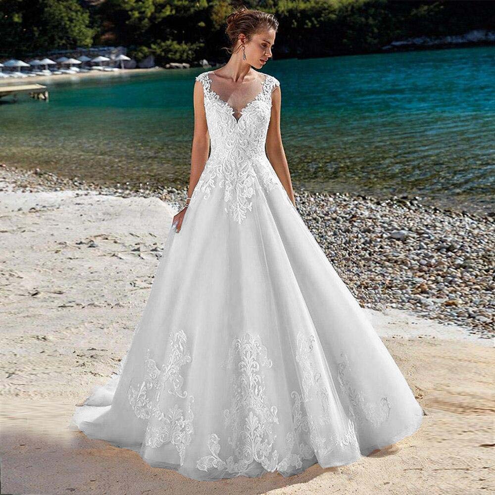A-Line Luxury Sleeveless Wedding Dresses Floor Length Wedding Dress - Elsi  John