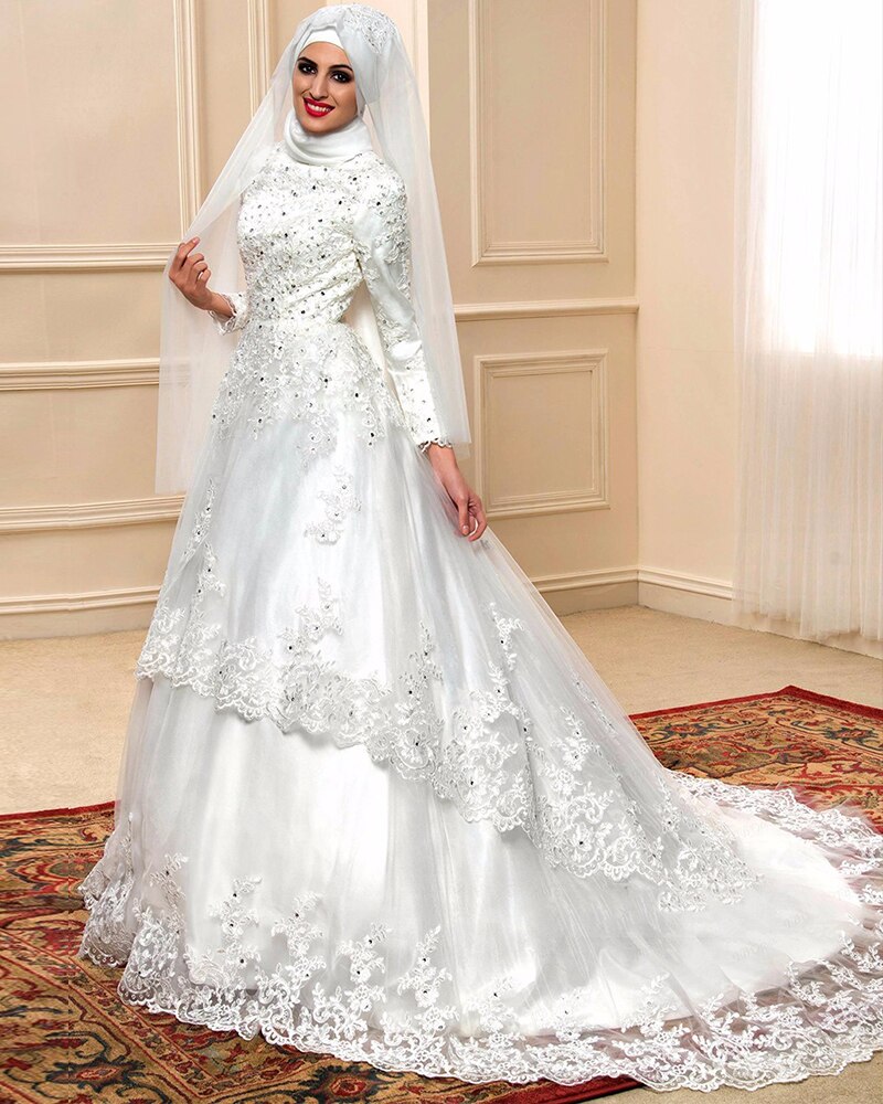 Gold Lace Applique Wedding Dresses Luxury Bridal Dresses